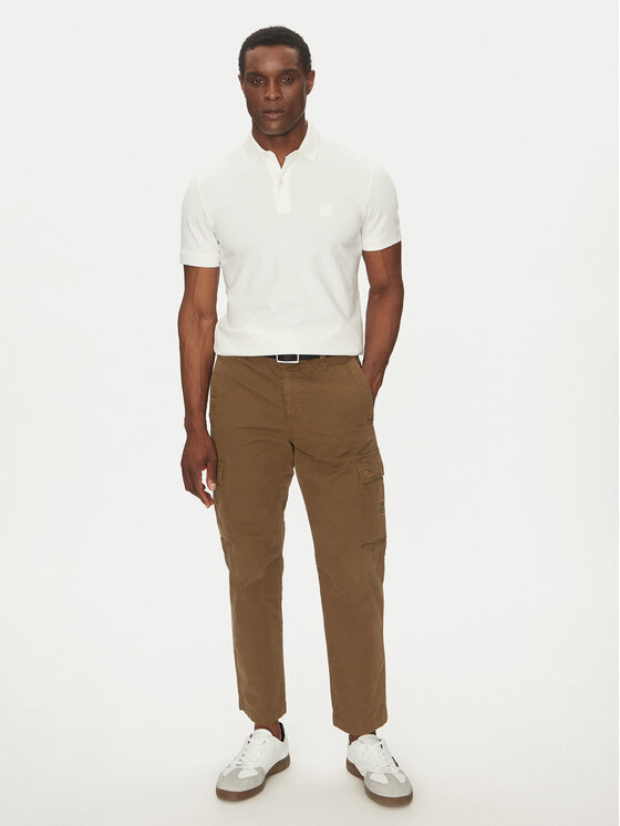 BOSS BOSS Тениска с яка и копчета Passertip 50507699 Бежов Slim Fit