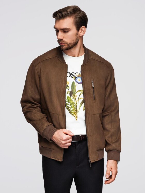 Ombre Ombre Kurtka bomber OM-JAFL-0232 Brązowy Regular Fit