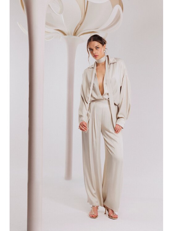 LE POSSÉ LE POSSÉ Pantaloni di tessuto SS Beige chiaro Regular Fit