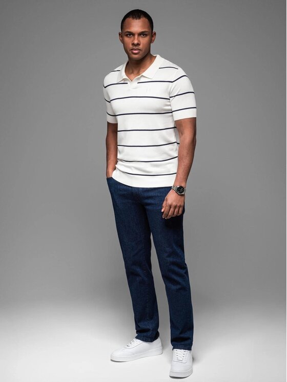 Ombre Ombre Polo OM-POSS-0145 Biały Regular Fit
