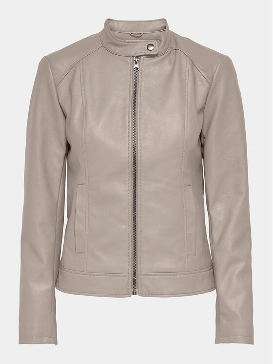 JDY JDY Bunda z imitácie kože Emily 15241382 Béžová Slim Fit