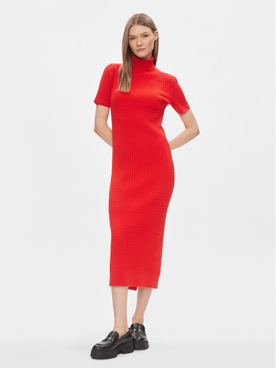 Tommy Hilfiger Tommy Hilfiger Плетена рокля WW0WW40986 Червен Slim Fit