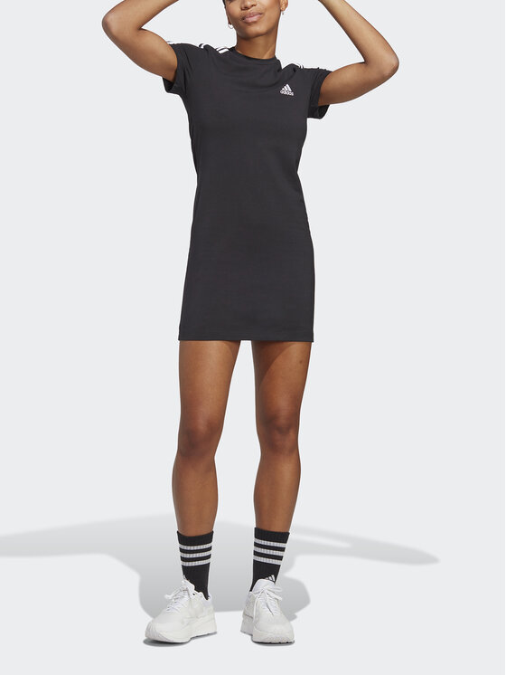 adidas adidas Každodenné šaty Essentials 3-Stripes Tee Dress IC8785 Čierna Fitted Fit
