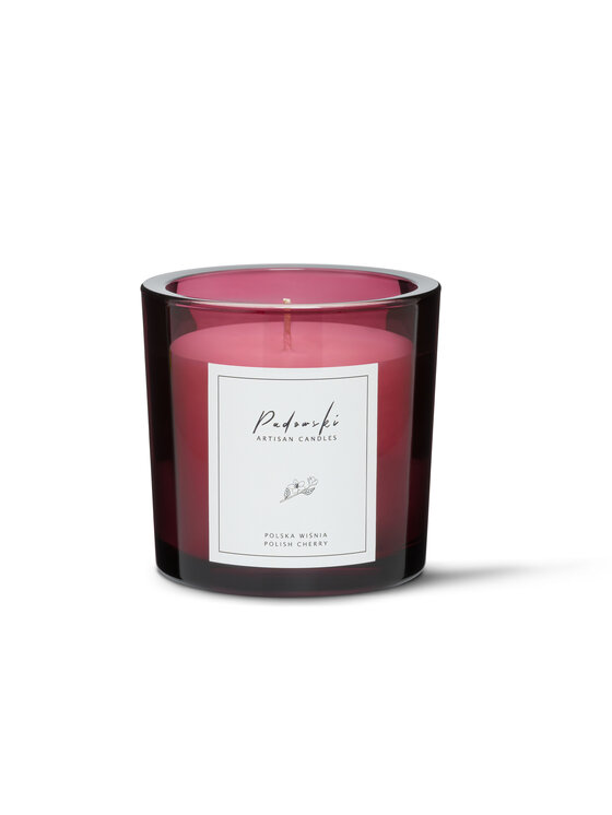 Padowski Artisan Candles Padowski Artisan Candles Świeca zapachowa POLSKA WIŚNIA - ŚWIECA SOJOWA W CIEMNO RÓŻOWYM SZKLE SZKLE Różowy