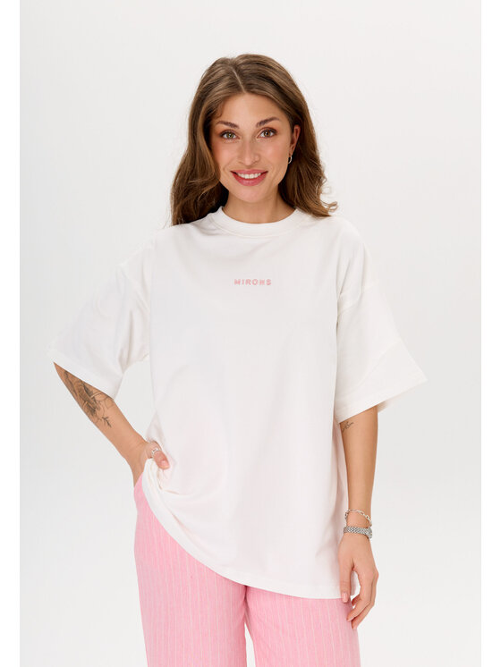 Mirons Mirons T-Shirt Print Biały Oversize