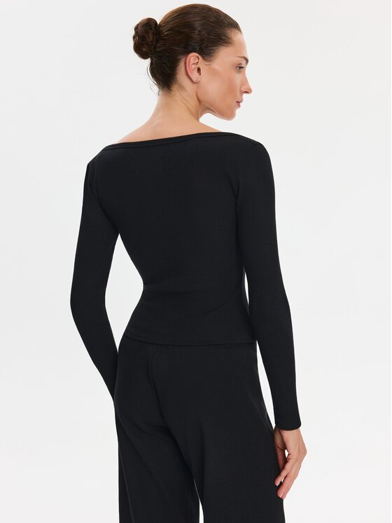 Nudyess Nudyess Top Alba z prążka Czarny Slim Fit