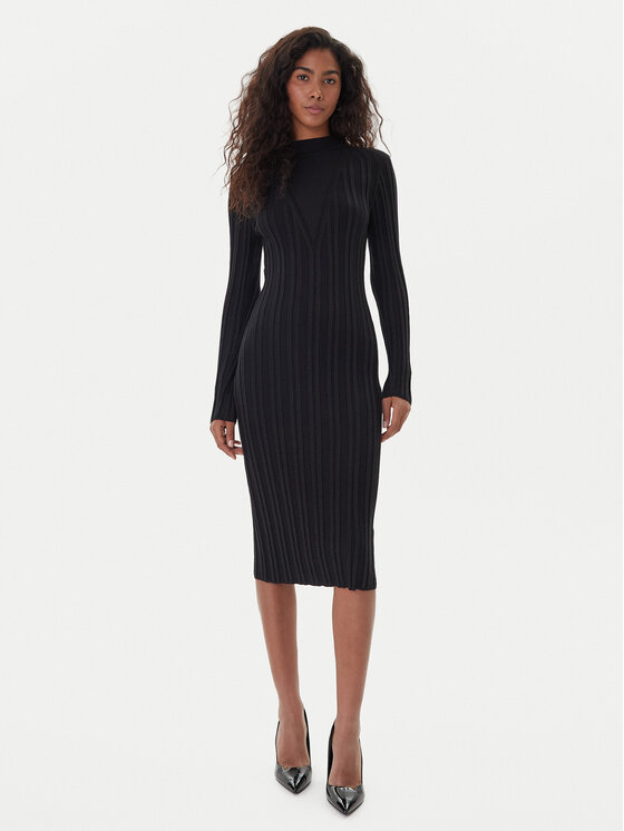 Fracomina Fracomina Úpletové šaty FJ25WD5006K463Q7 Černá Slim Fit