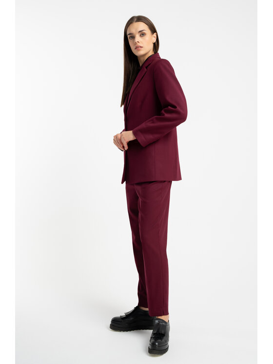 CLICK CLICK Spodnie garniturowe 30-445 Bordowy Classic Fit