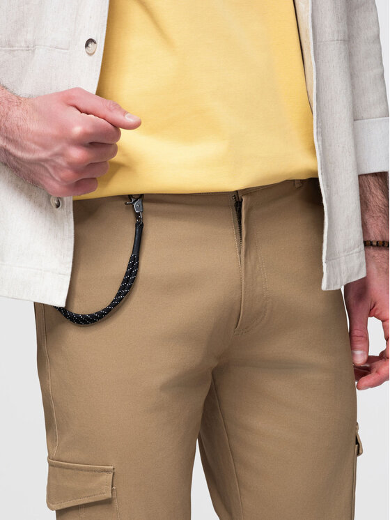Ombre Ombre Spodnie cargo P1526 Brązowy jasny Regular Fit