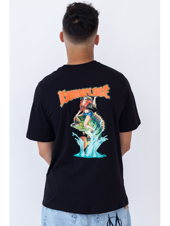 Kamuflage Kamuflage T-Shirt Wet Treasure Czarny Relaxed Fit