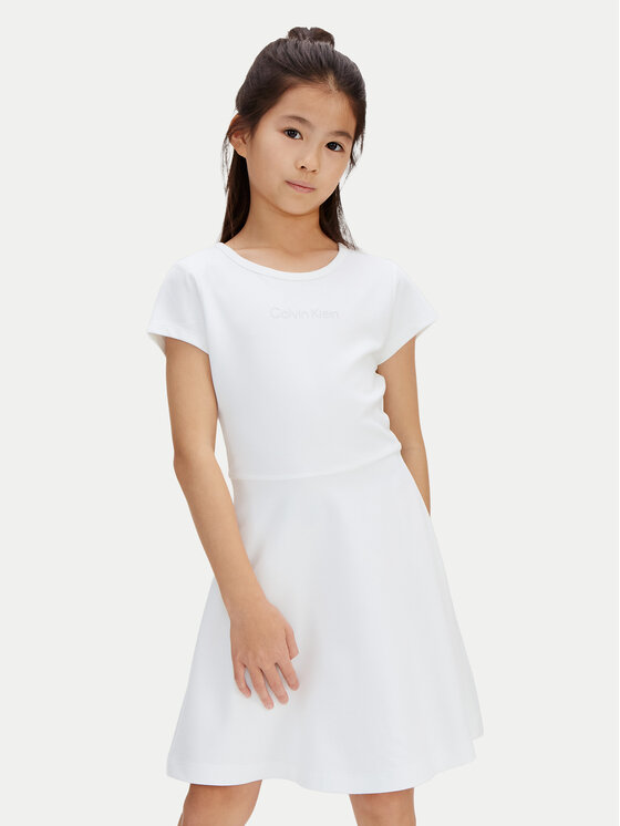 Calvin Klein Rochie de zi Skater LVCKSJH02G Alb Regular Fit