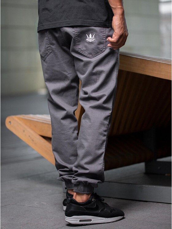 Jigga Wear Jigga Wear Spodnie materiałowe Spodnie Materiałowe Jogger Ze Ściągaczem Jigga Wear Crown Ciemne Szare 6XL Szary Jogger Fit