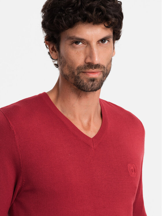 Ombre Ombre Svetr OM-SWBS-0107 Červená Regular Fit