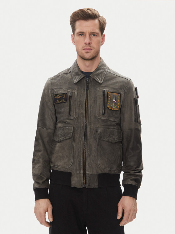 Aeronautica Militare Aeronautica Militare Kožená bunda 251PN5047PL00300 Šedá Regular Fit