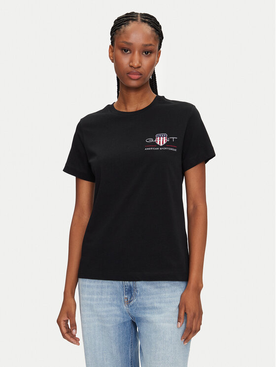 Gant Gant T-särk Bisiklet Yaka 4200277 Must Regular Fit