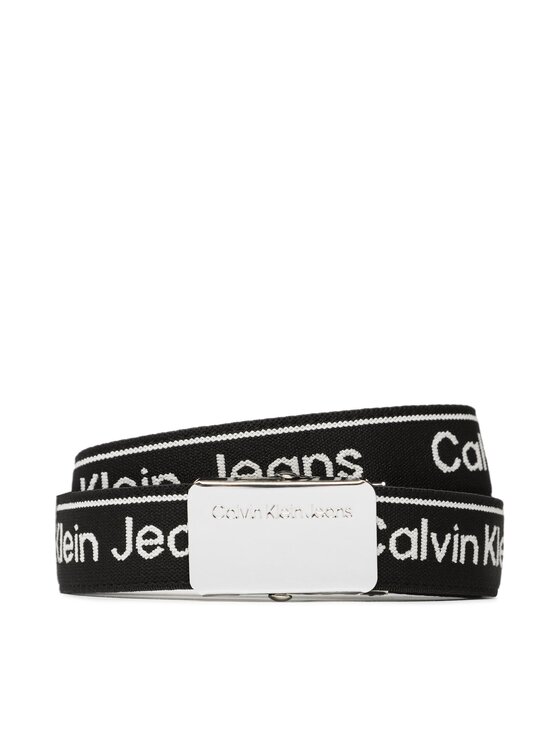 Curea pentru copii Calvin Klein Jeans Logo Taupe Buckle Belt IU0IU00393 Negru