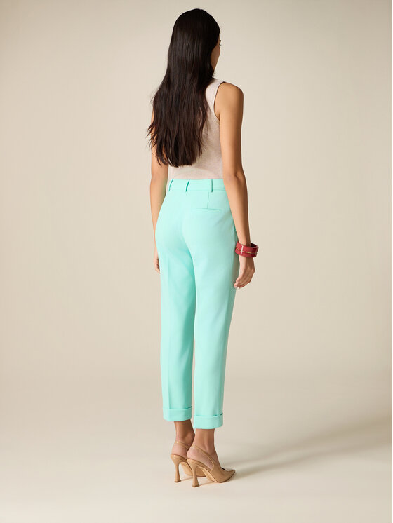 Oltre Oltre Pantaloni di tessuto P079R108899N015 Turchese Cropp Fit