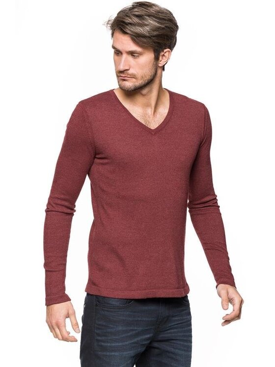 Tom Tailor Tom Tailor Sweter TOM TAILOR V-NECK Czerwony Slim Fit