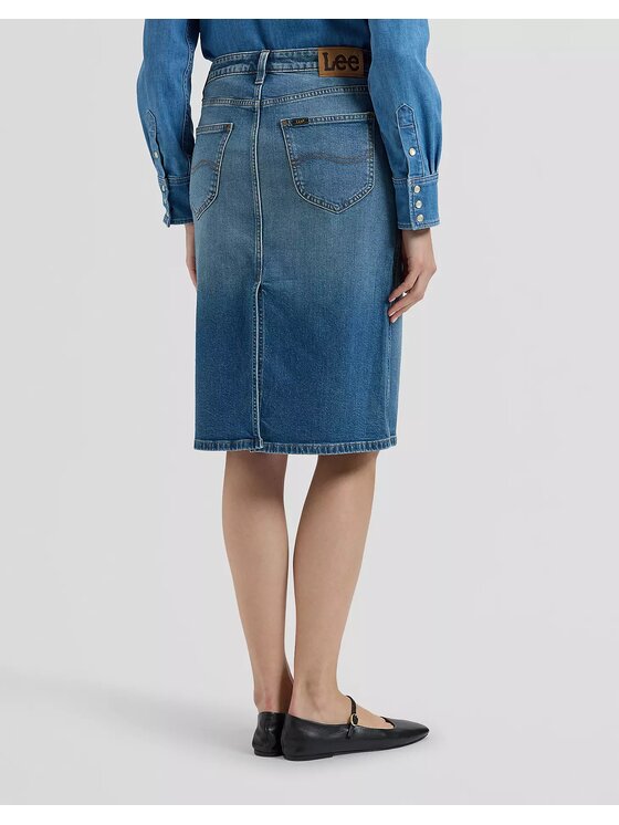 Lee Lee Spódnica jeansowa MIDI SKIRT Niebieski Regular Fit