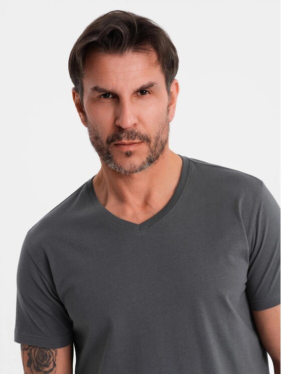 Ombre Ombre T-Shirt OM-TSBS-0237 Szary Regular Fit