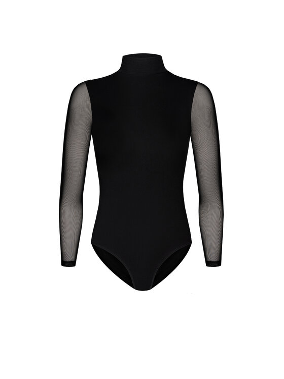 Teyli Teyli Body z półgolfem i transparentnymi rękawami Nelly Czarny Regular Fit