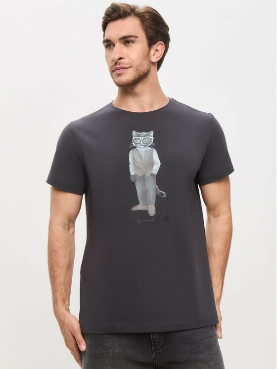 CAT by maniita lacitta CAT by maniita lacitta T-Shirt Printed men's t-shirt with CAT Szary Regular Fit