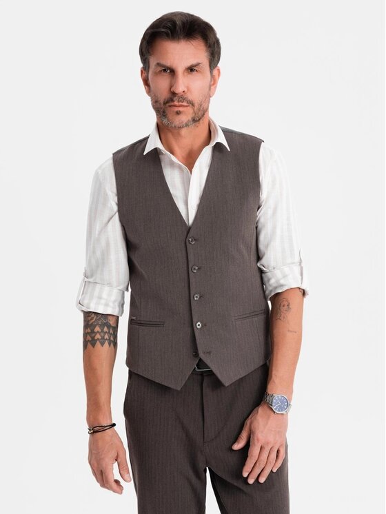 Ombre Ombre Kamizelka garniturowa OM-BLZV-0143 Szary Slim Fit