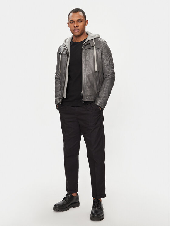 Serge Pariente Serge Pariente Lederjacke Sean Hood Grau Regular Fit