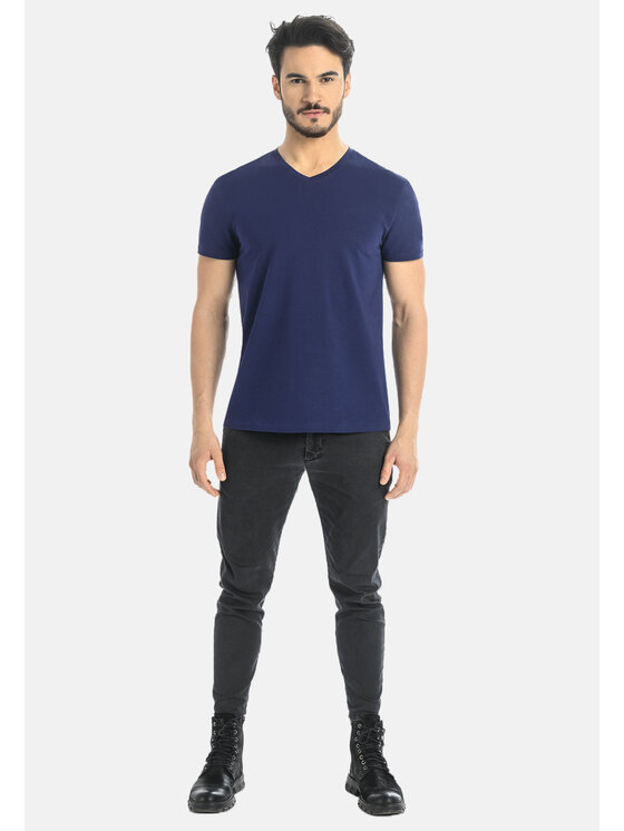 Teyli Teyli T-Shirt męski bawełniany Dany Niebieski Classic Fit