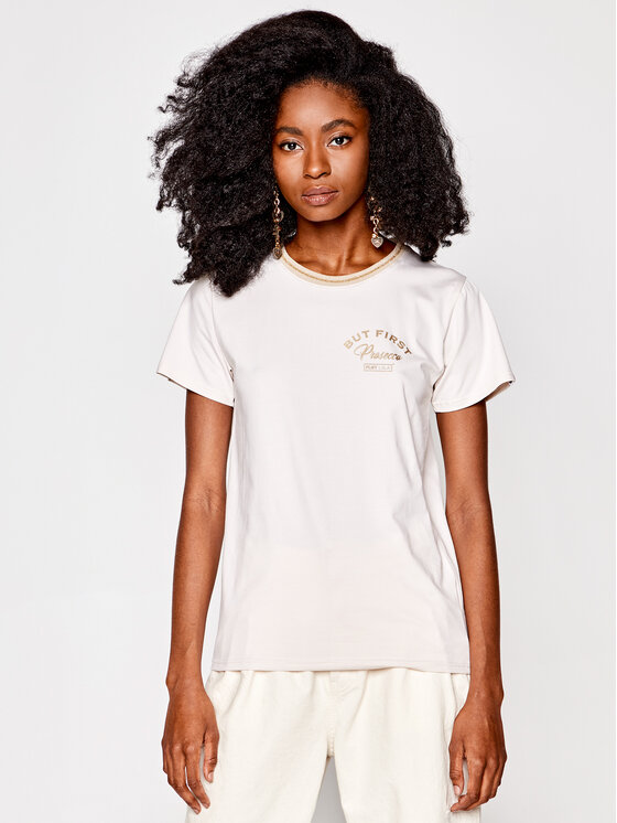 PLNY LALA PLNY LALA T-krekls Prosecco PL-KO-FF-00026 Bēšs French Fit
