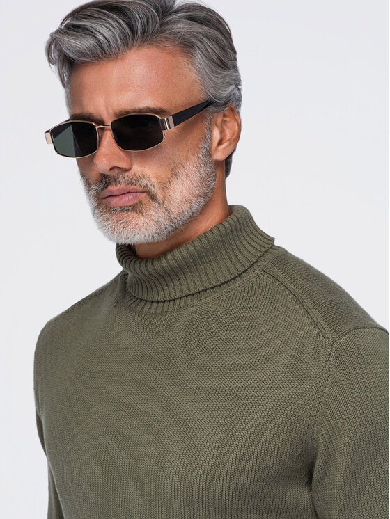 Ombre Ombre Sweter OM-SWTN-0192 Zielony ciemny Regular Fit