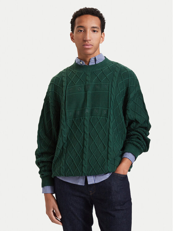 Tommy Jeans Tommy Jeans Пуловер Flag DM0DM23614 Тъмнозелен Relaxed Fit