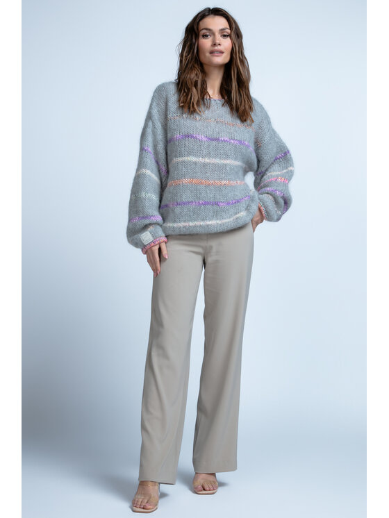 Fobya Fobya Sweter F1844 Szary Regular Fit