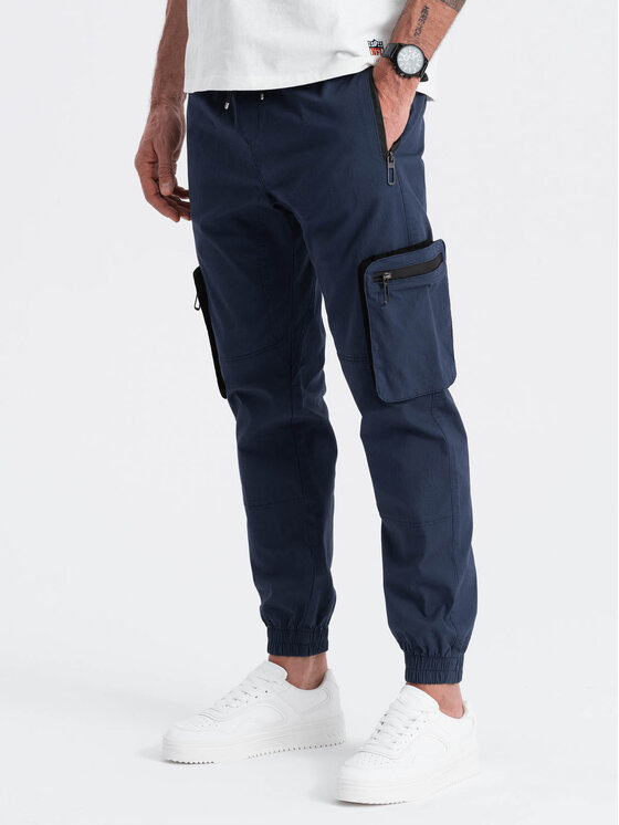 Ombre Ombre Joggers kalhoty OM-PAJO-0135 Tmavomodrá Cargo Fit