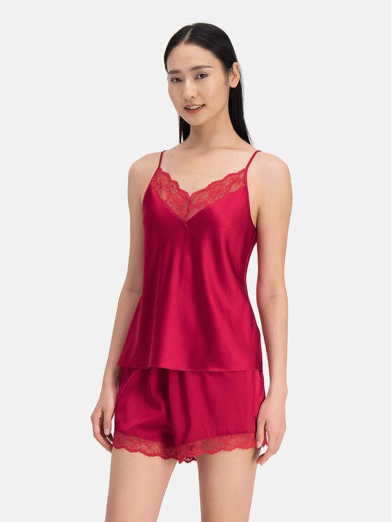 Dorina Dorina Szorty piżamowe Pure Silk DCSH0002SK002 Czerwony Regular Fit