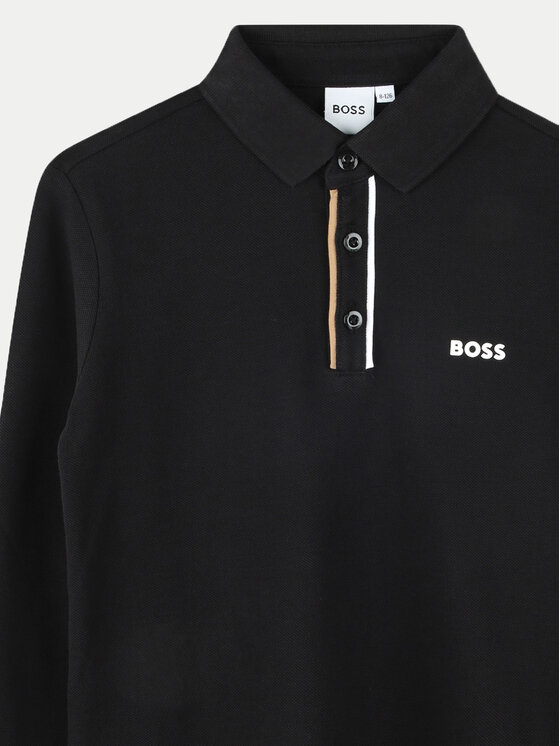 BOSS Boss Тениска с яка и копчета J51175 S Черен Regular Fit