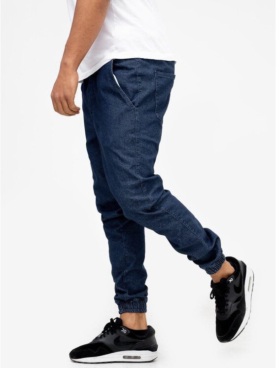 Metoda Sport Metoda Sport Joggery Spodnie Jeansowe Jogger Męskie Ciemne Niebiekie Metoda Promo Mini M Logo Haft L Niebieski Regular Fit