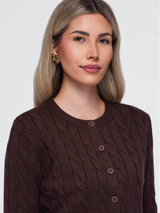 Ombre Ombre Sweter OW-SW-E0028 Brązowy Slim Fit