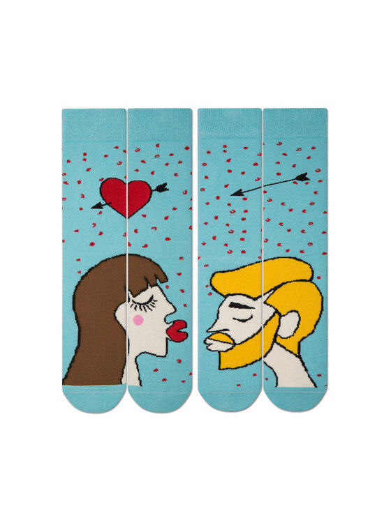 Zooksy Zooksy Zestaw 2 par wysokich skarpet unisex Miłośniki Box Miłośnica Brąz + Miłośnik Blond Błękitny