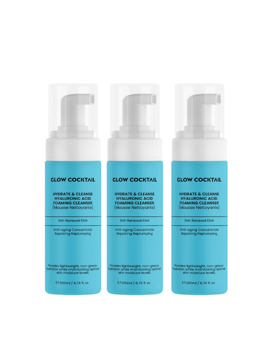 Glow Cocktail Glow Cocktail 3 x Nawilżająco-oczyszczający żel z kwasem hialuronowym 200 ml Zestaw do pielęgnacji skóry