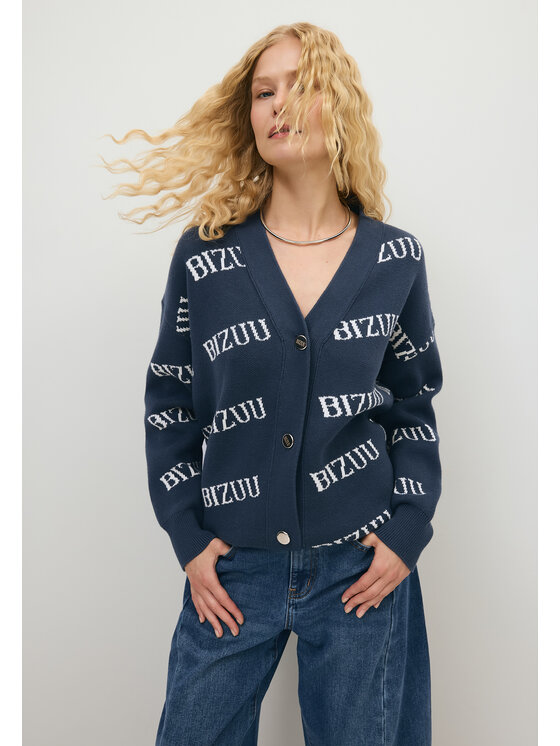 BIZUU BIZUU Kardigan KYLE LOGO OVERSIZED Niebieski Standard Fit