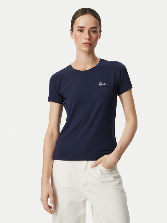 Guess Тишърт W6YI12 K3751 Тъмносин Regular Fit