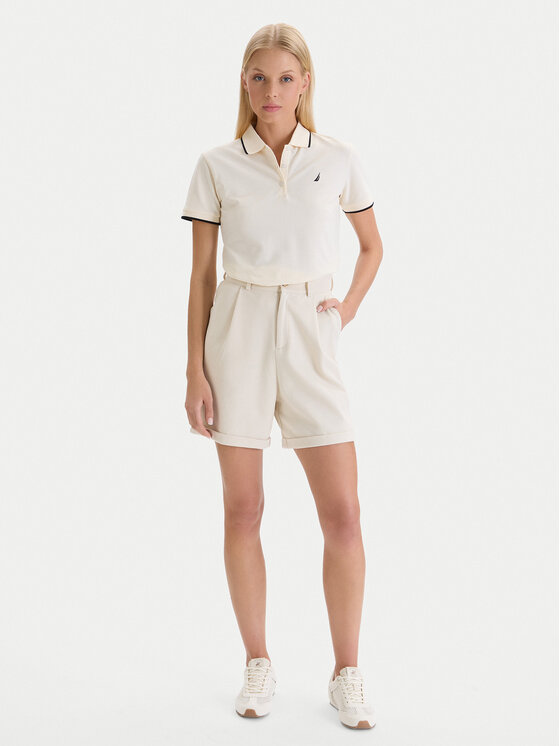 Nautica Nautica Тениска с яка и копчета W126-NALPO-1008-02X Екрю Regular Fit
