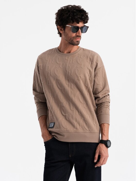 Ombre Ombre Mikina OM-SSNZ-0164 Hnědá Relaxed Fit