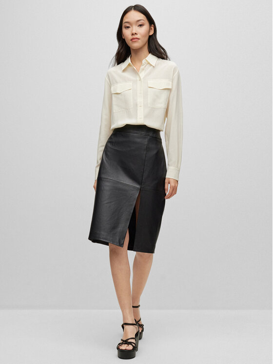 BOSS Boss Tehisnahast seelik 50489116 Must Slim Fit