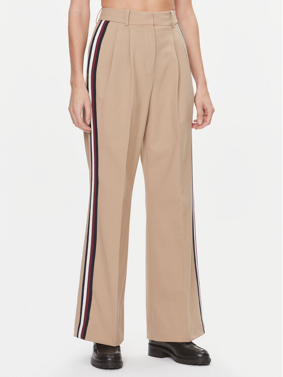 Tommy Hilfiger Hlače Iz Tkanine WW0WW39075 Bež Wide Leg