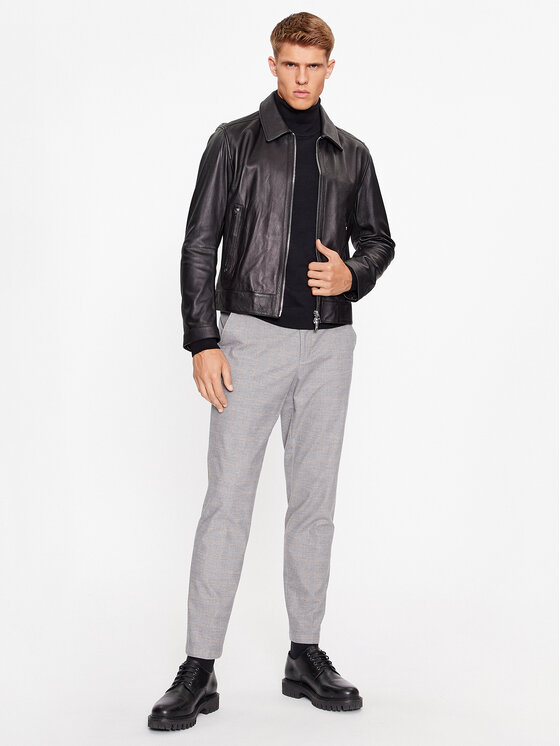 BOSS Boss Ādas jaka Mapson3 50499425 Melns Regular Fit