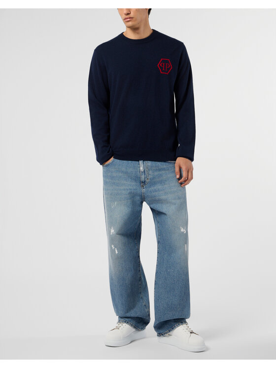 PHILIPP PLEIN PHILIPP PLEIN Sweter 29047 Granatowy Regular Fit