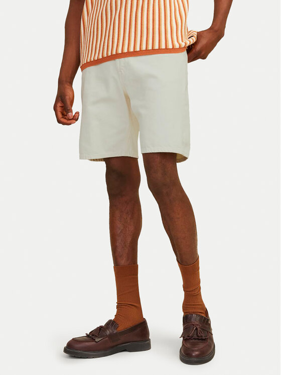 Jack&Jones Pantaloni scurți de blugi Tony 12249043 Écru Loose Fit