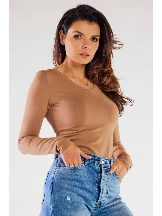 Infinite You Infinite You Bluzka M289 Beżowy Basic Fit